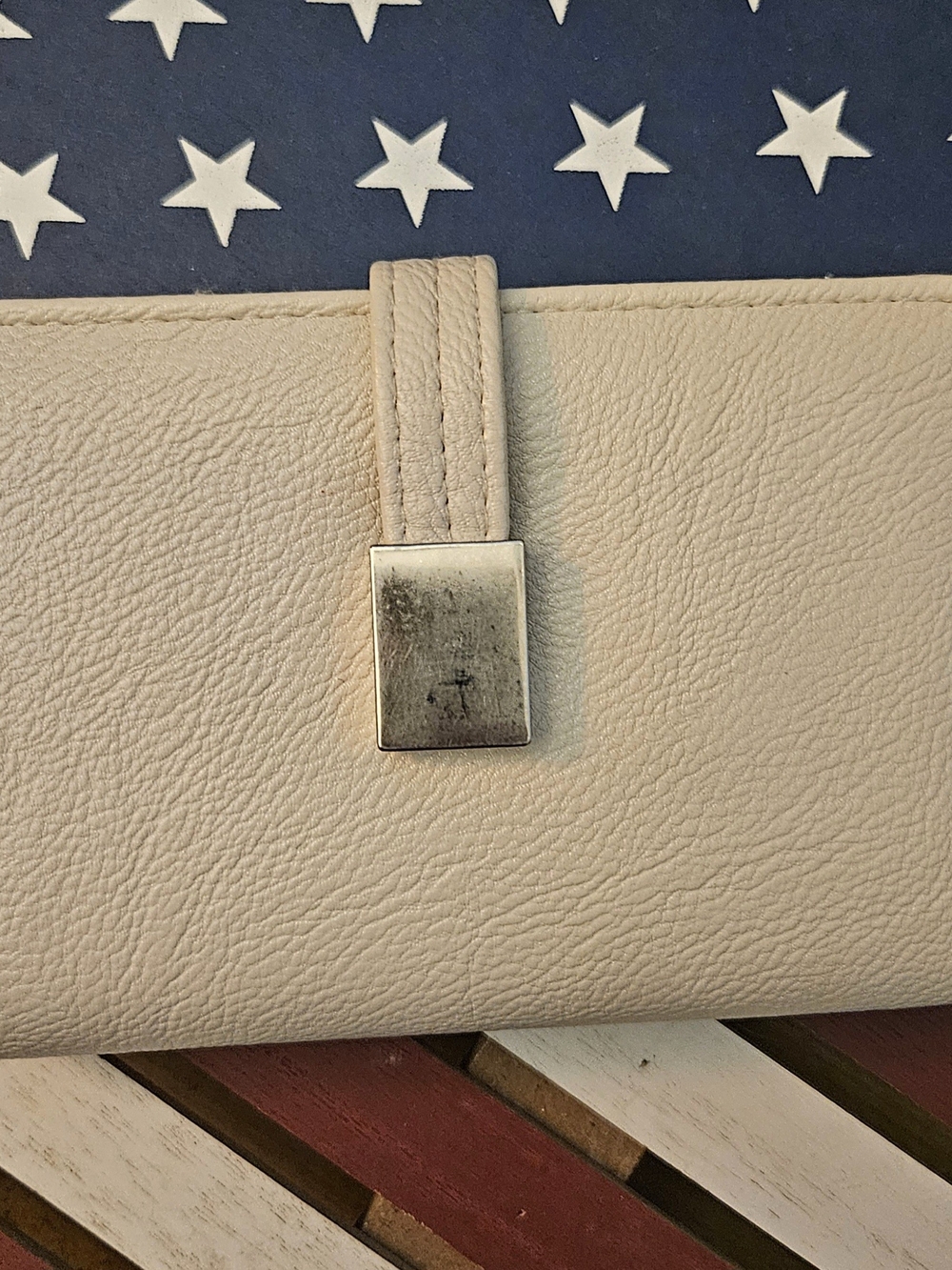 Safe Keeper- Women's Cream Leather Clutch Wallet with Metal Accent